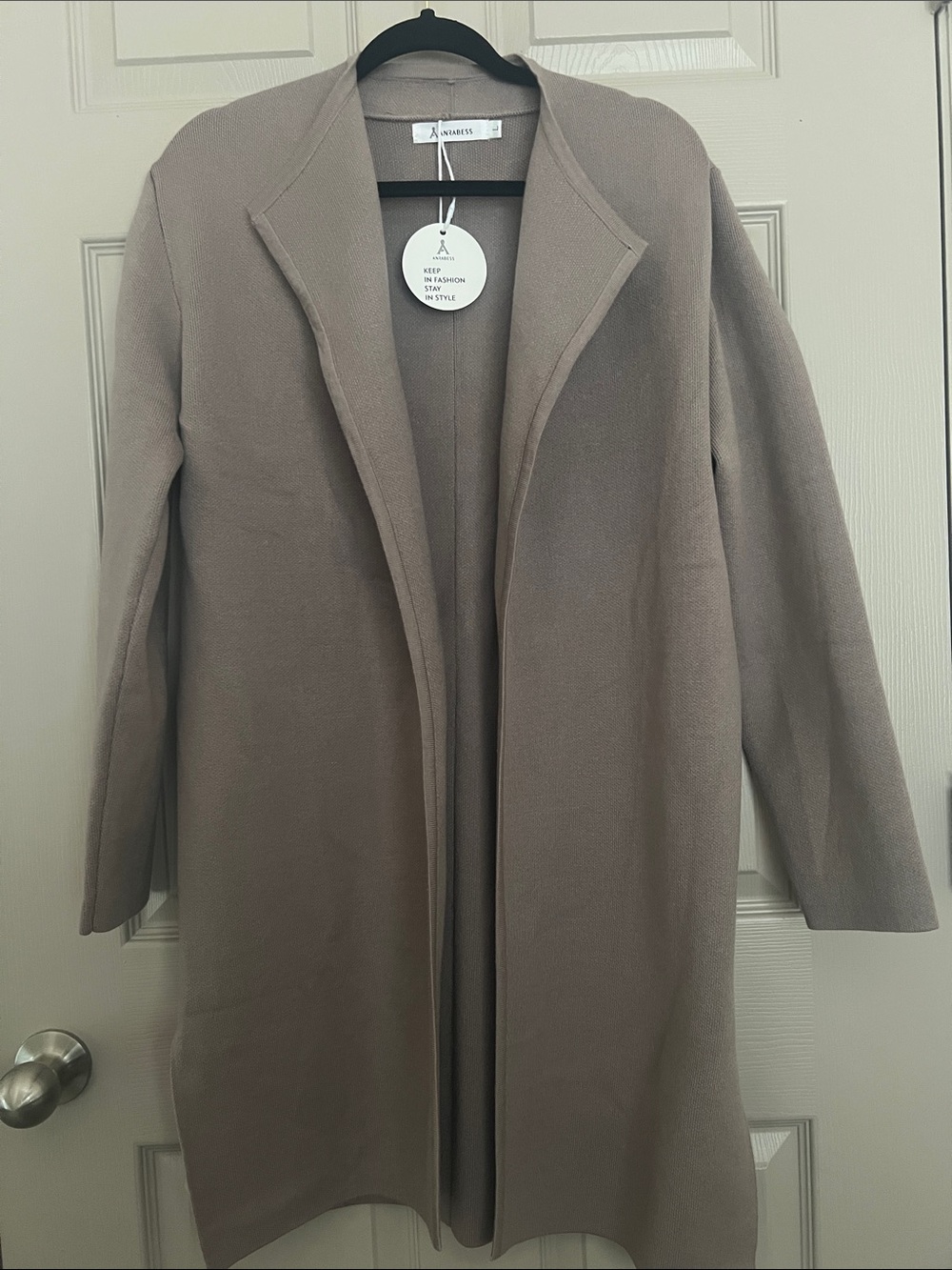 Open-Front Long Cardigan Coat in Taupe-L